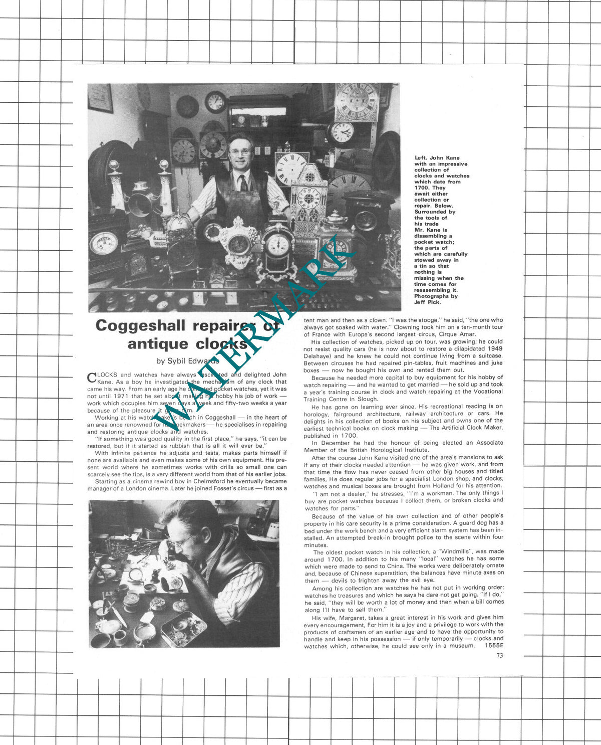 John Kane Coggeshall Essex Clock Repairer - 1978 Article