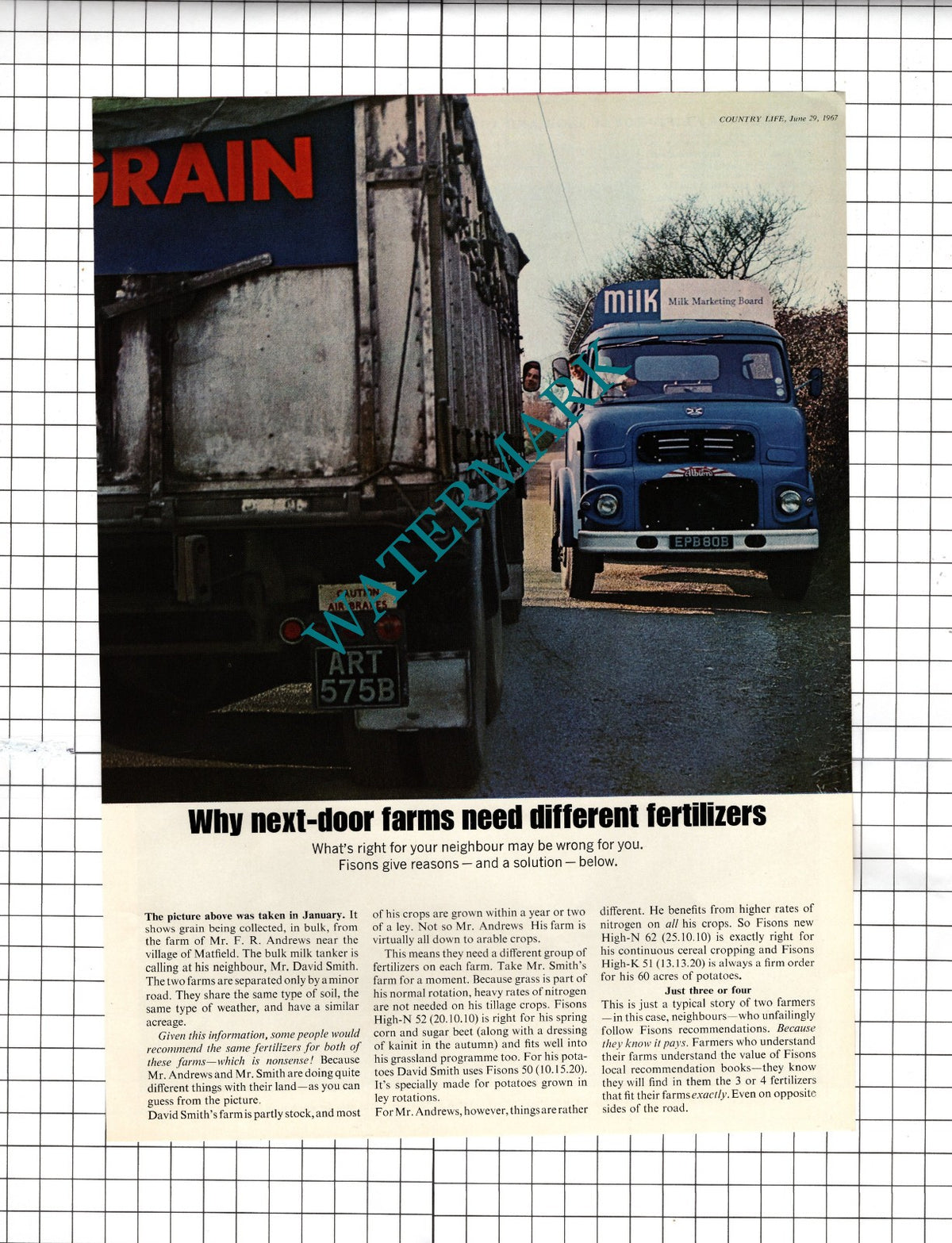 Mr F R Andrews Matfield Kent David Smith Fisons Fertilizers   - 1967  Advert