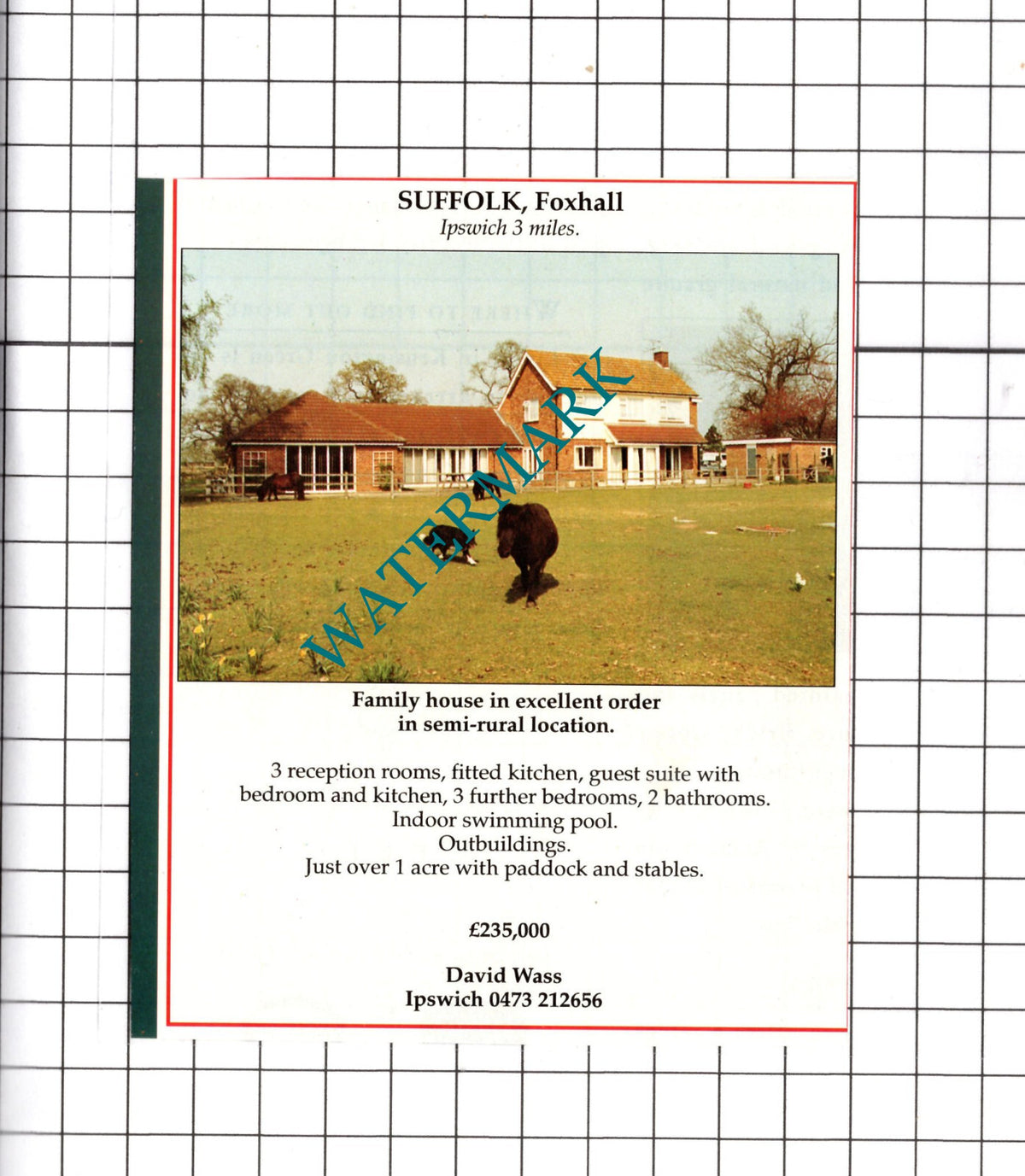 Foxhall Suffolk House Sale Advert - 1991 Clipping