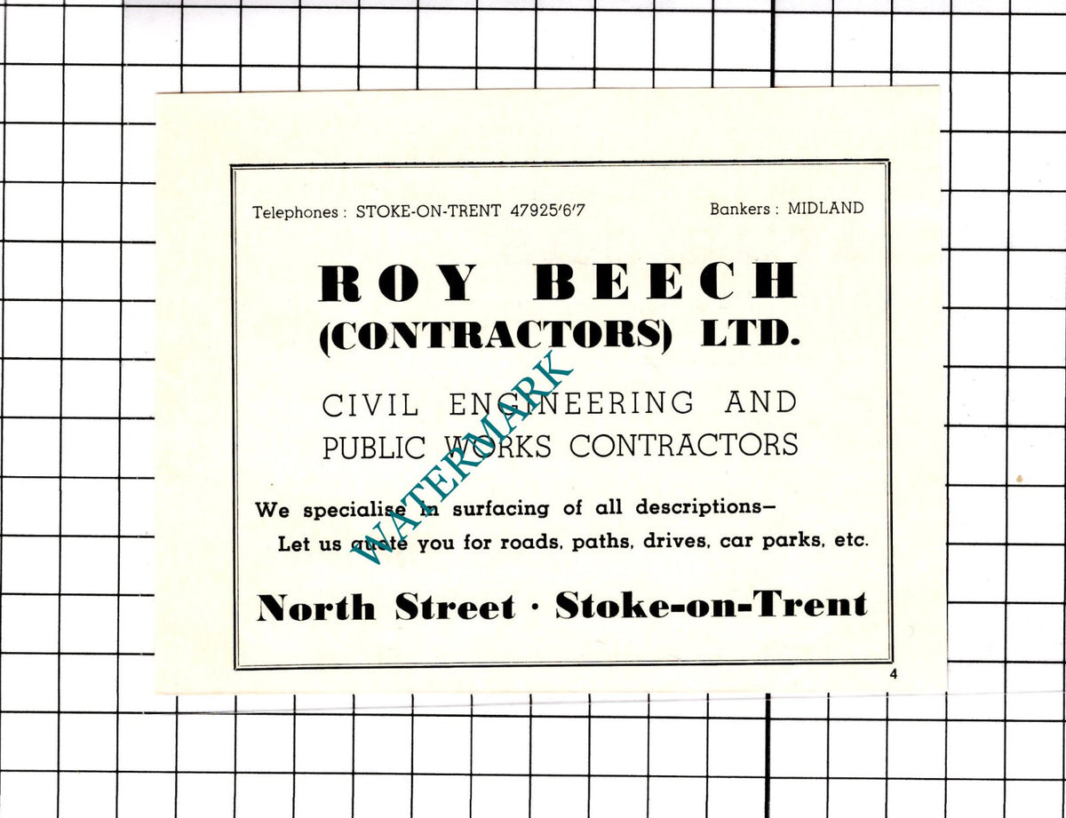 Roy Beech Contractors Ltd Stoke On Trent - 1964 Small Advert