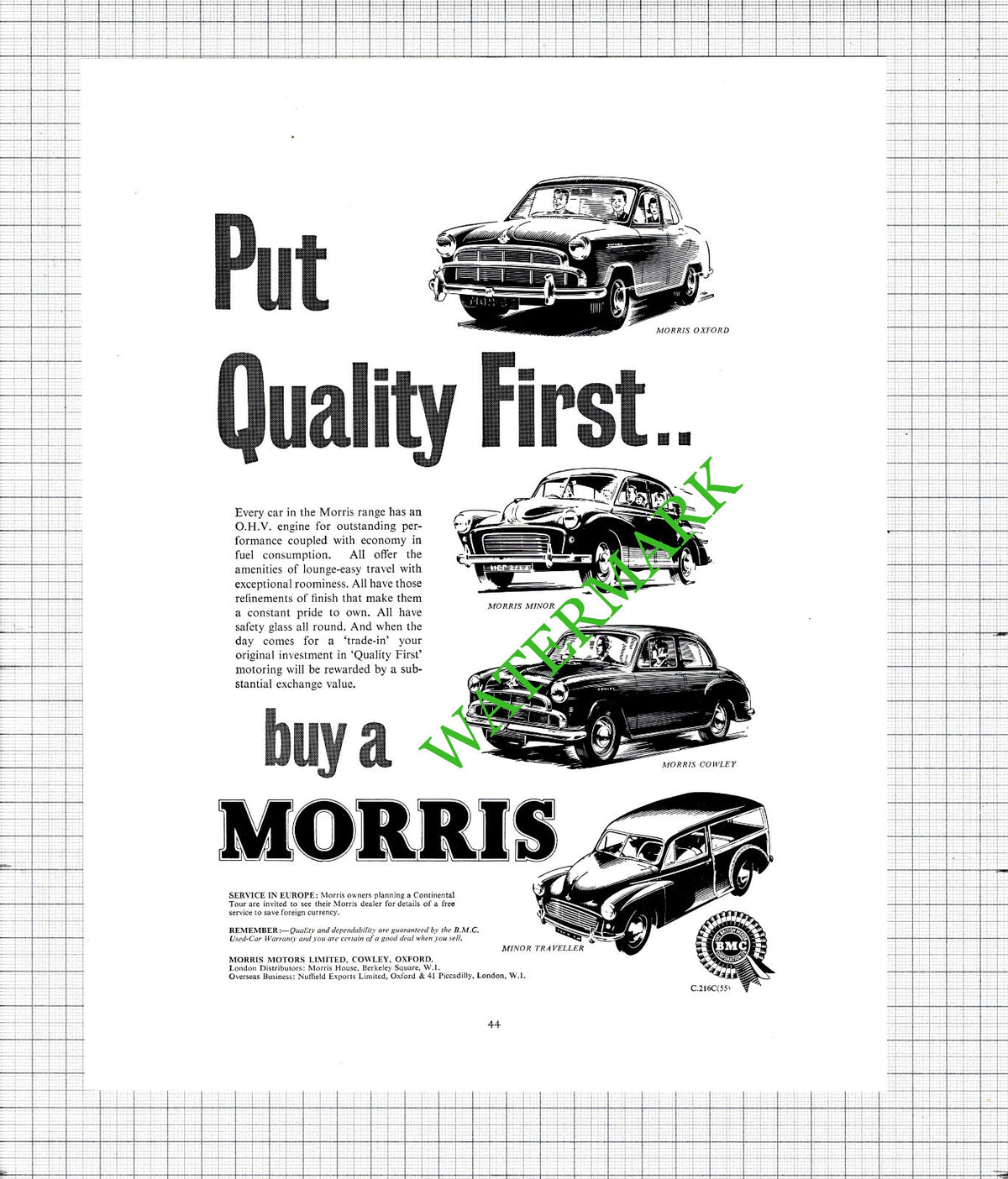 Morris Car ADVERT   - 1956 Cutting