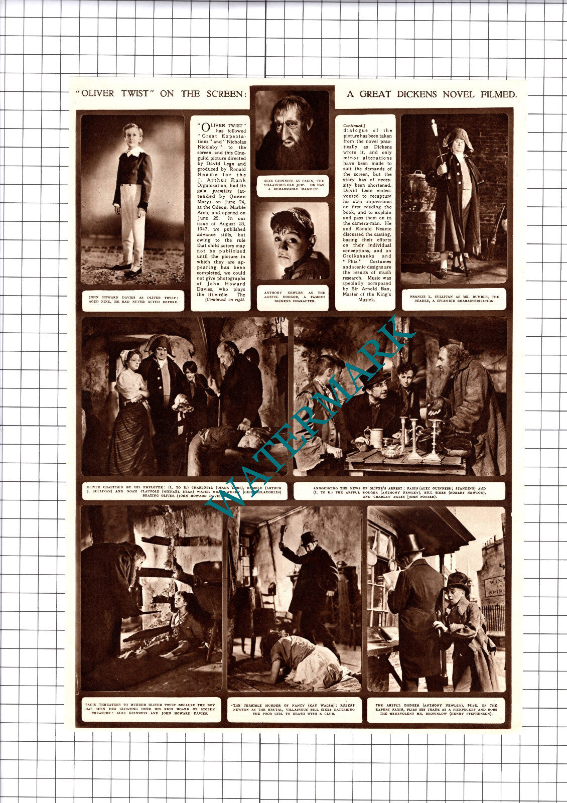 Oliver Twist Filmed Anthony Newley Alec Guinness Dors - 1948 Cutting / Print
