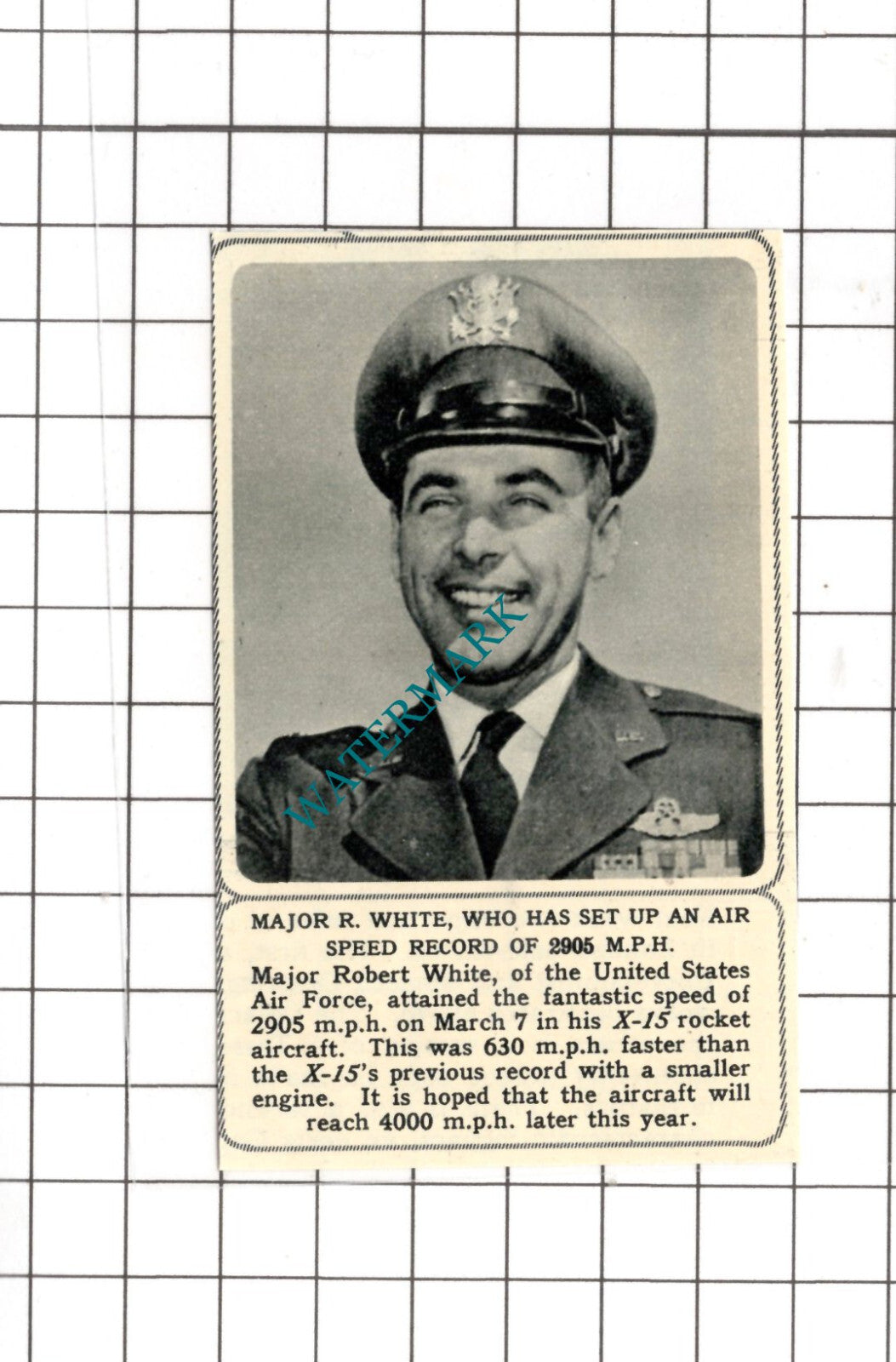 Major R White US Air Force Air Speed Record - 1961 SMALL News Cutting