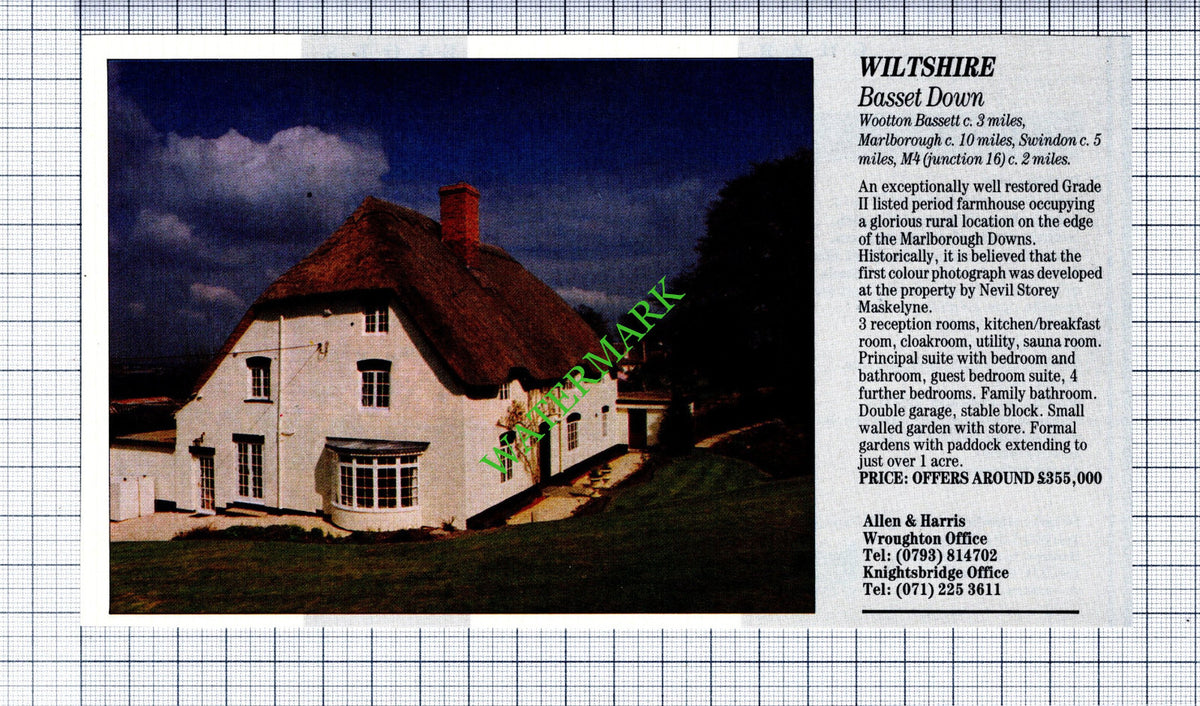 Basset Down Wiltshire Nevil Storey Maskelyne House Sale Advert - 1991 Advert