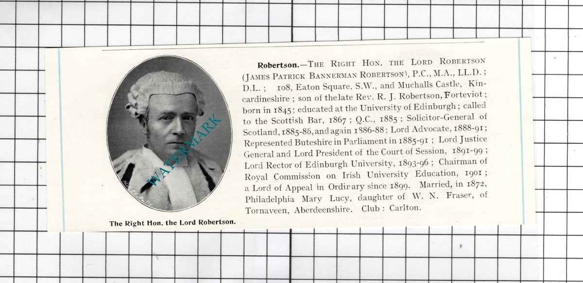 Sir Robert Romer Buntingford / James Patrick Bannerman Robertson   1905 Clipping