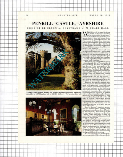 Penkill Castle Ayrshire  Dr Elton Eckstrand - 1991 Article