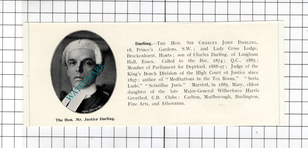 Sir Charles John Darling Brockenhurst / Sir John Charles Bigham -  1905 Clipping