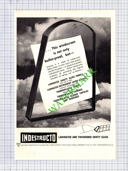 British Indestructo Glass / British Engraving Manufacturing ADVERT- 1942 Cutting