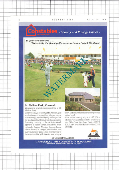 Fyfield Oxfordshire Manor House Sale Advert / St Mellion Park Cornwall - 1991