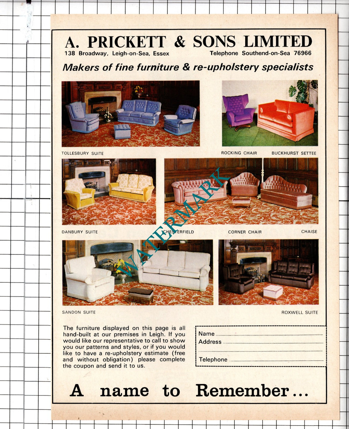 A Prickett & Sons Ltd Leigh-on-Sea Essex Southend  - 1975 Advert