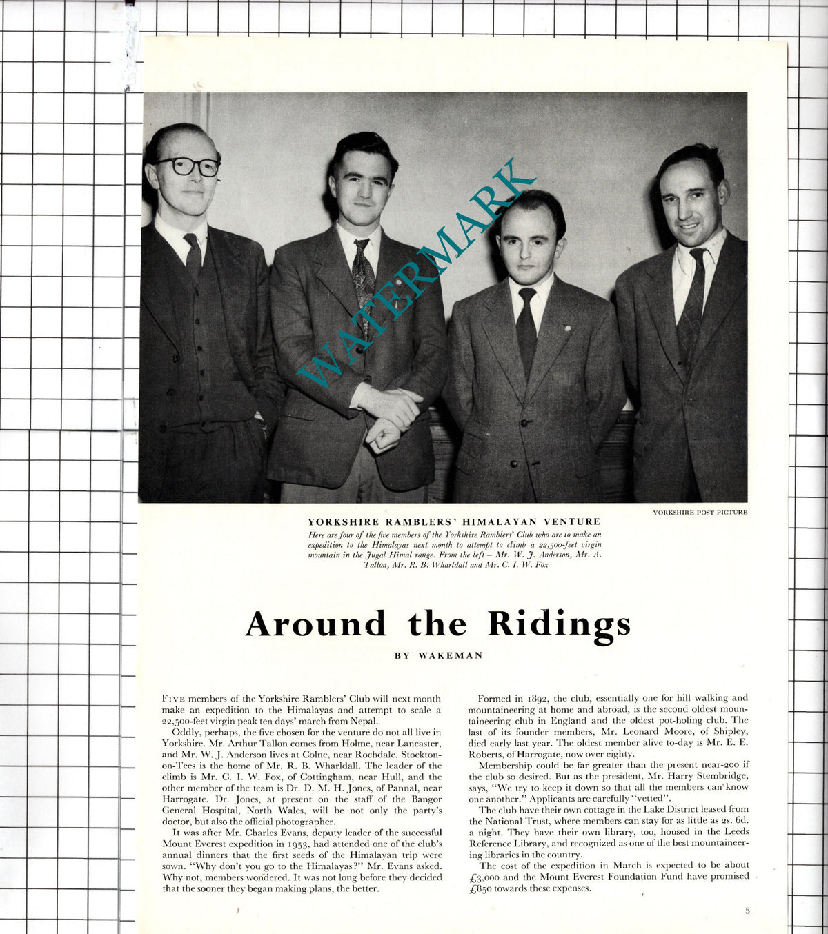 Yorkshire Ramblers Club Arthur Tallon Holme R B Wharldall Stockton -1957 Article