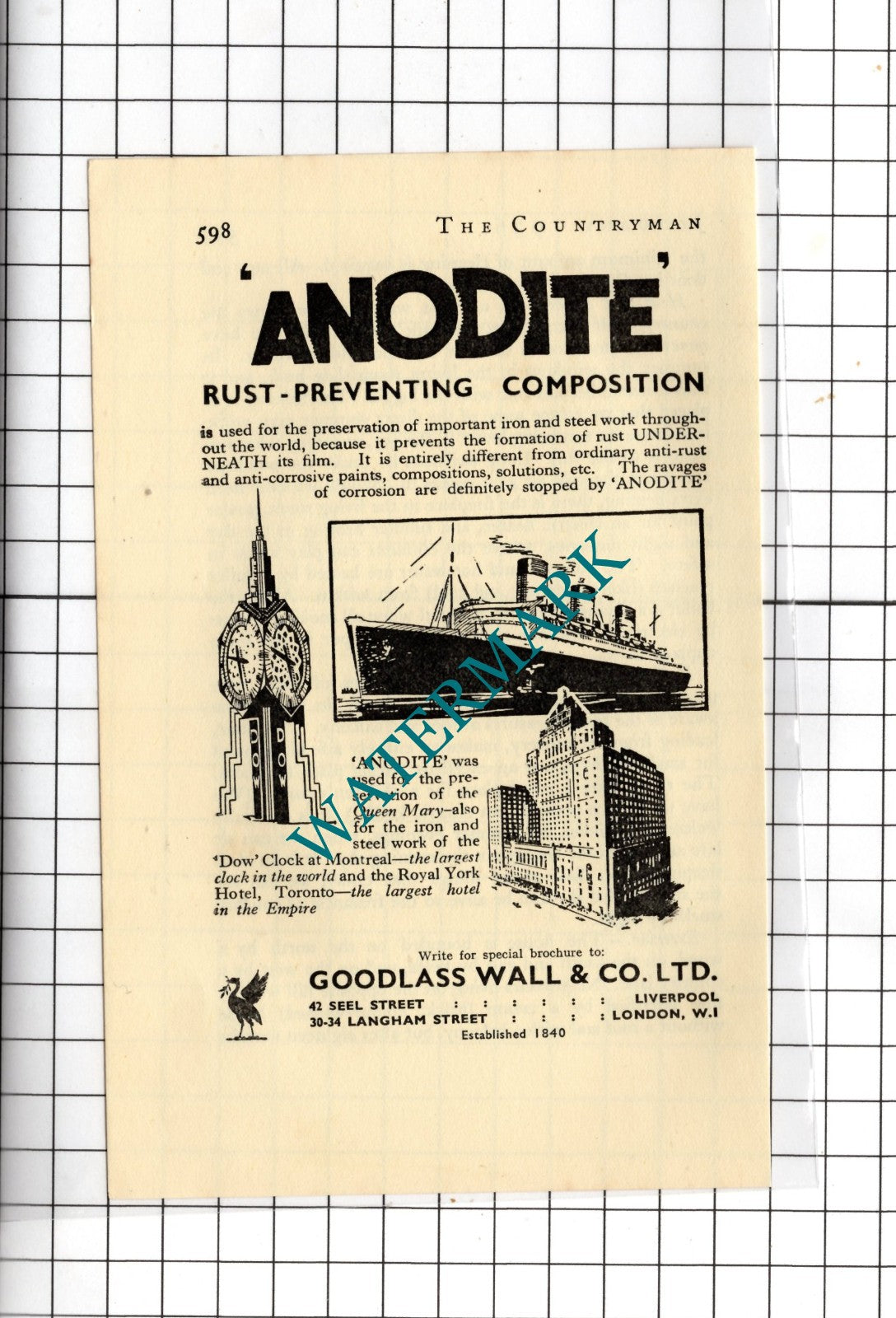 Goodlass Wall & Co Ltd Liverpool Anodite Queen Mary Ship  - 1936 Small Advert