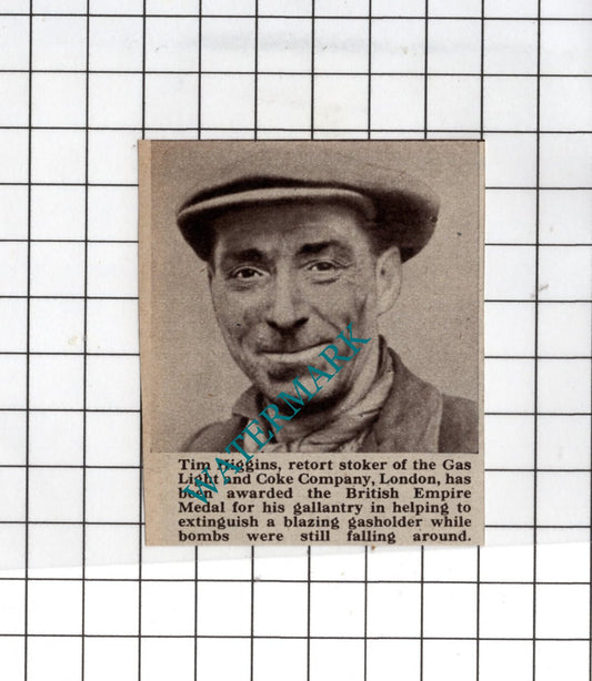 Tim Higgins Gas Light and Coke Company London WW2  -  1940's SMALL News Clipping