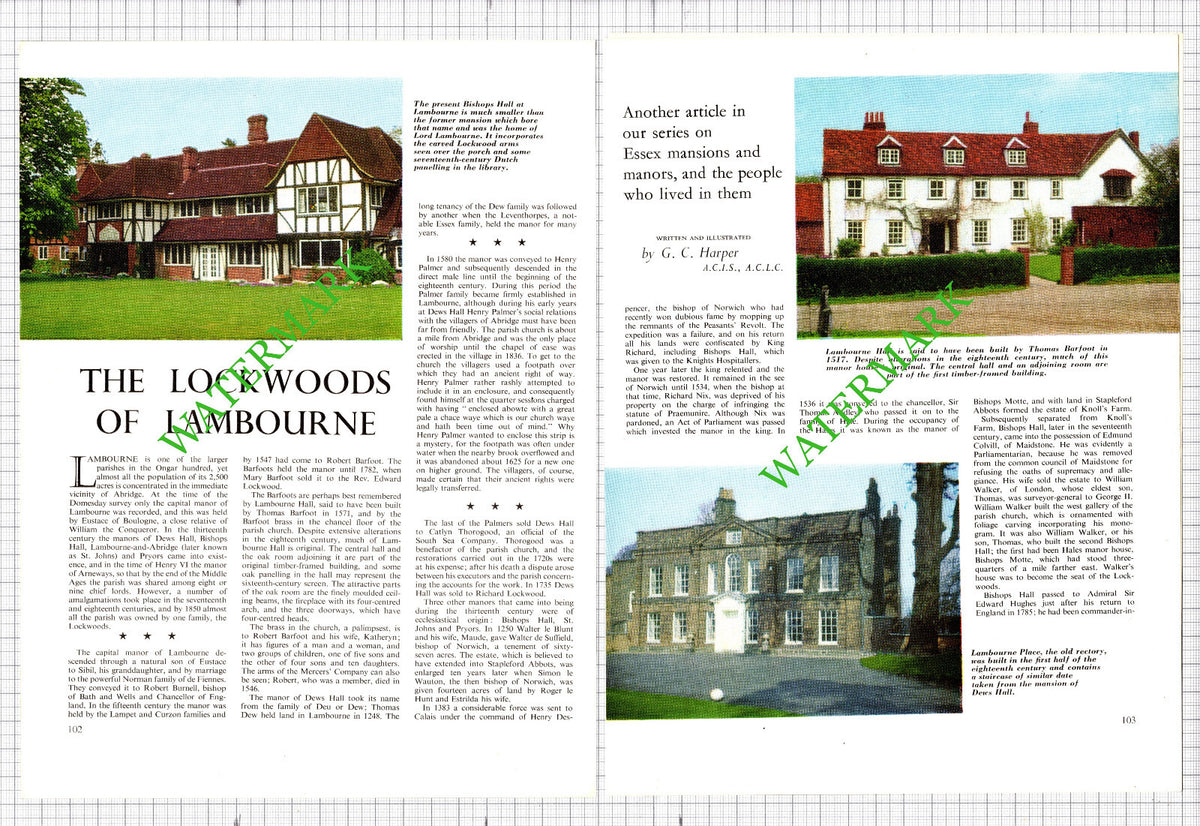 Lambourne Hall Barfoot Lockwood Bishops Hall Essex - 1965 Article