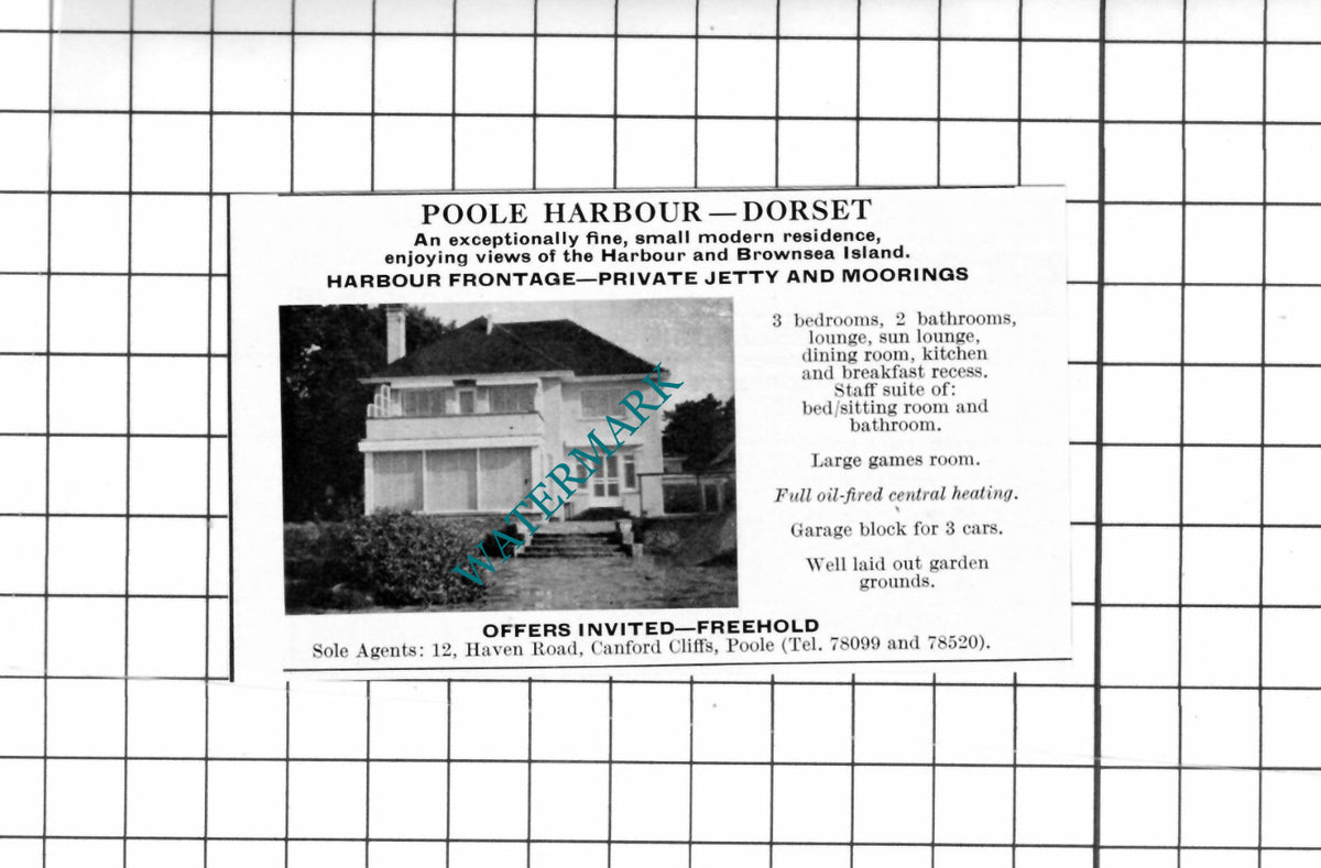 Poole Harbour Dorset SMALL House Sale Advert  - 1967 Clipping