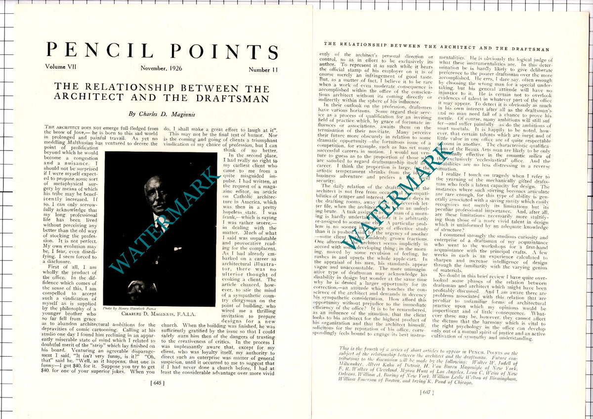 Charles Maginnis Architect - 1926 Article / Print