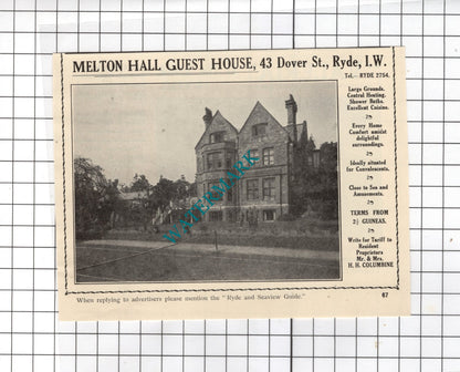 Melton Hall Guest House Ryde Isle Of Wight Columbine  Valeria Ryde - 1938 Advert