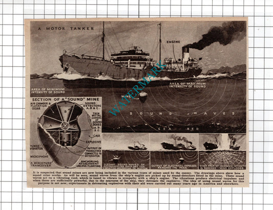 Sound Mines Diagram WW2 World War Two  - 1940's Clipping