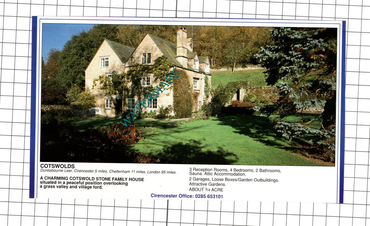 Duntisbourne Leer Cotswolds House Sale Advert - 1990 Clipping / Print