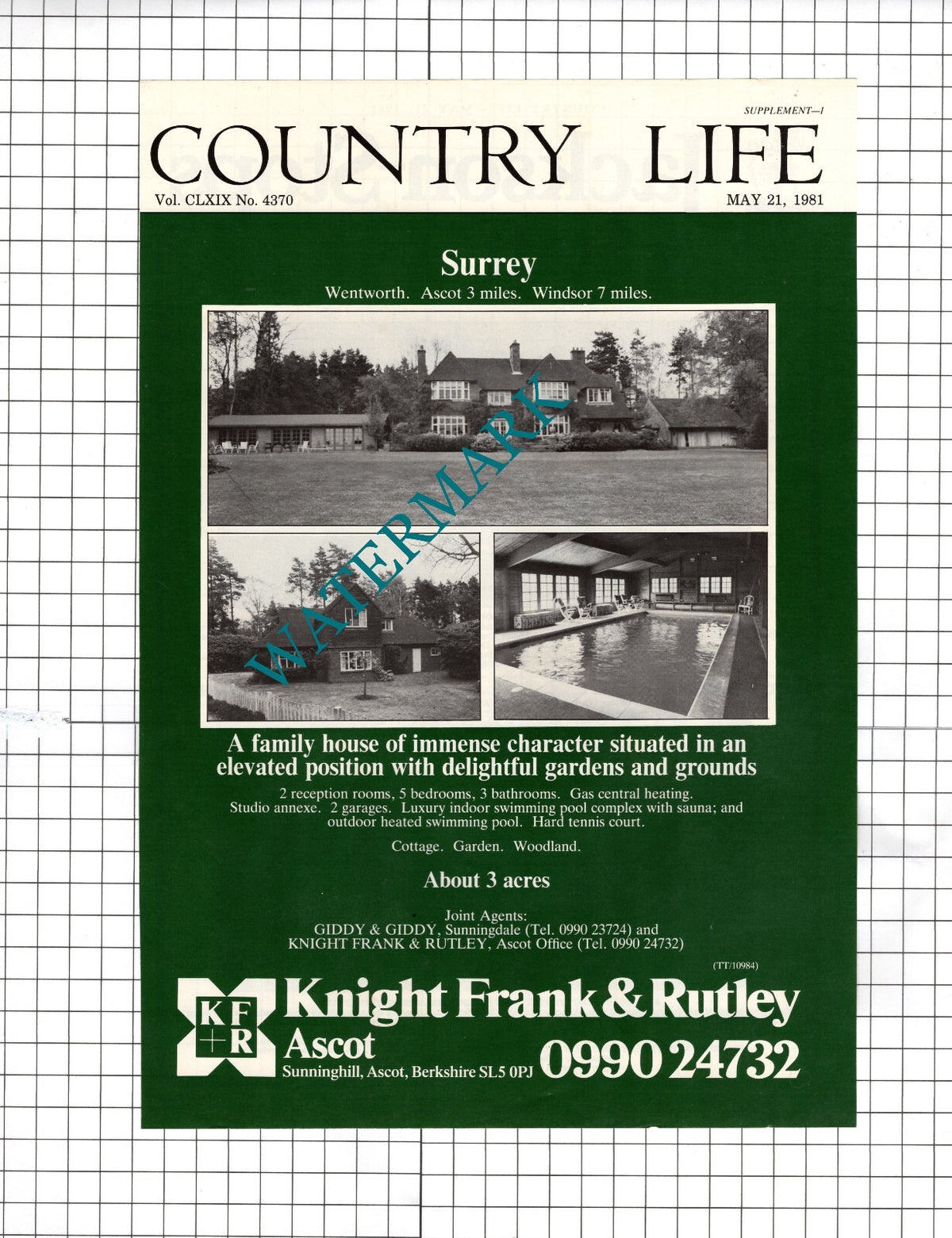 Wentworth Surrey House Sale Advert - 1981 Cutting