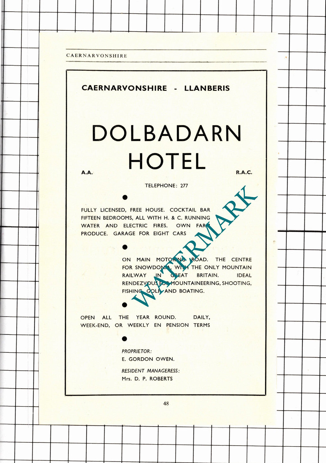 Dolbadarn Hotel Llanberis Wales Owen Lion Hotel Criccieth Advert - 1953 Clipping