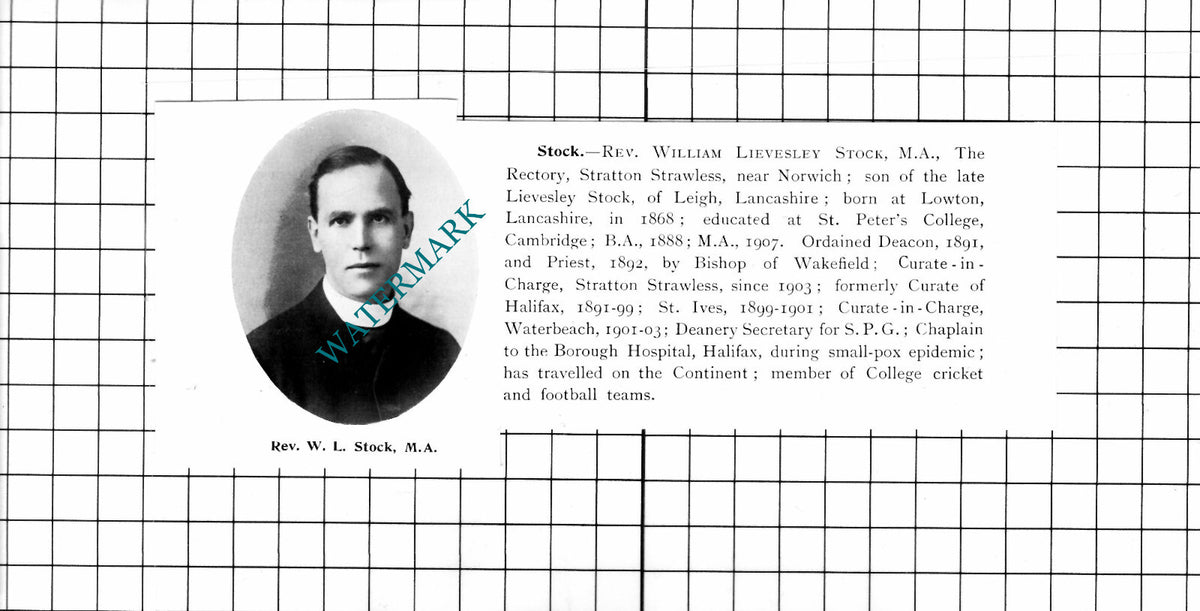 Rev William Lievesley Stock The Rectory Stratton Strawless  - 1911 Cutting