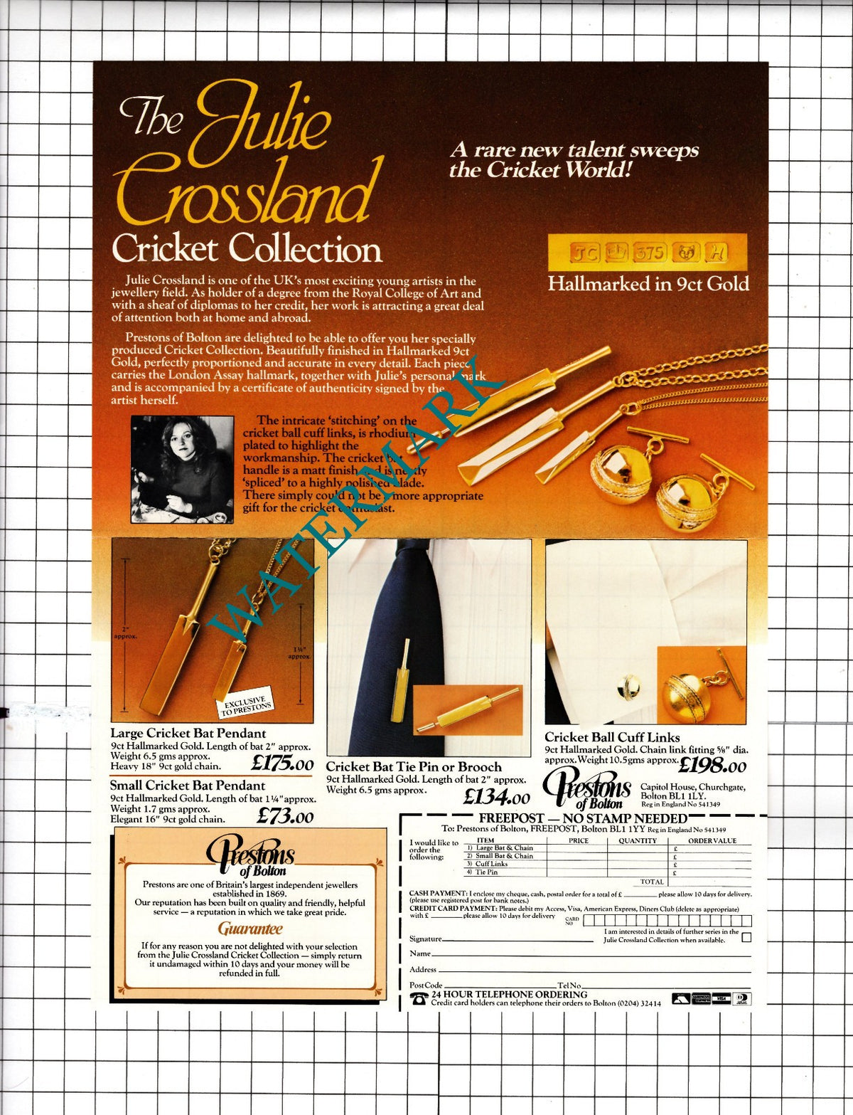 The Julie Crossland Cricket Collection FOLDED ADVERT  - 1982