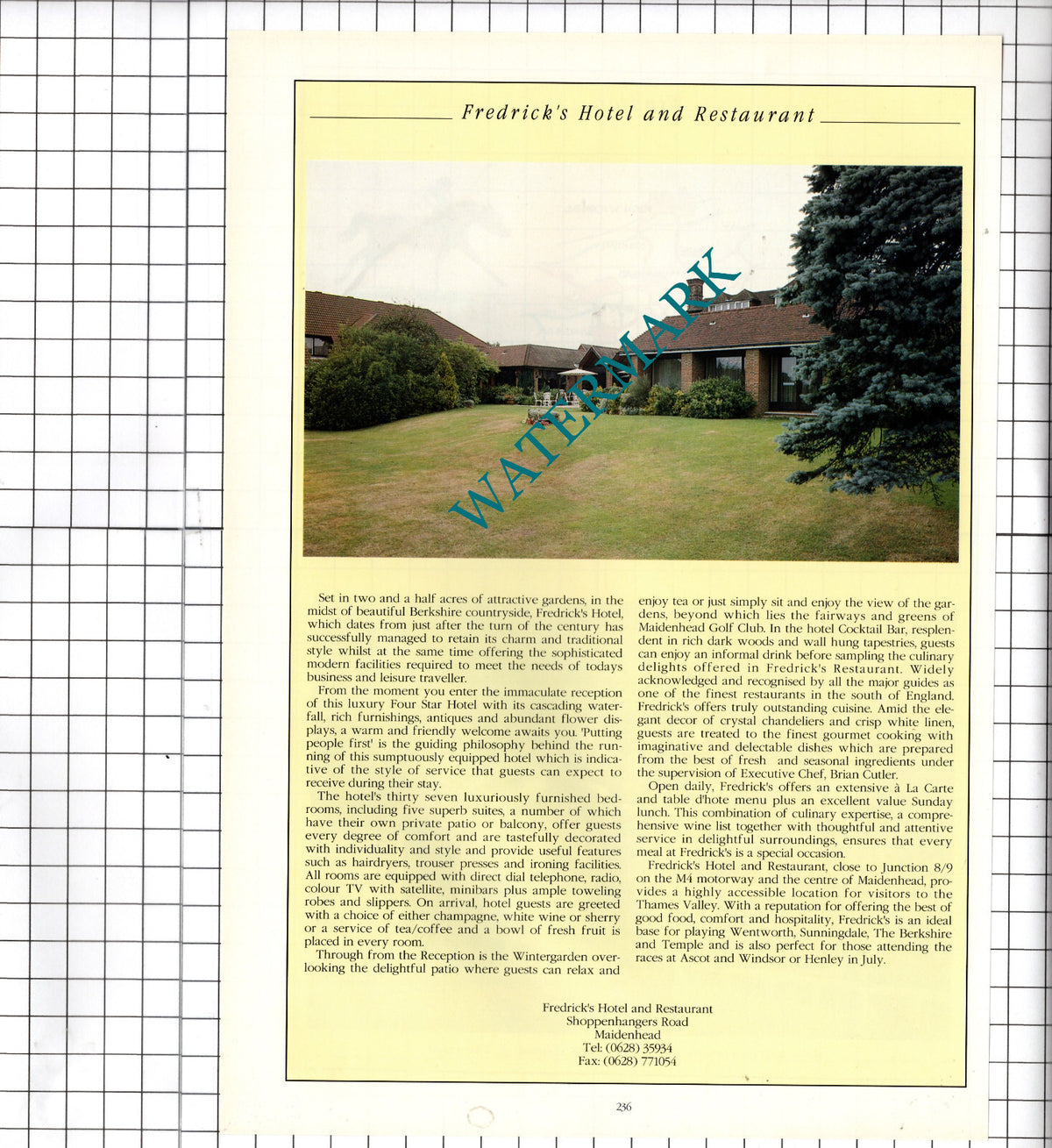 Fredrick's Hotel Maidenhead Berkshire Advert  - 1995 Cutting
