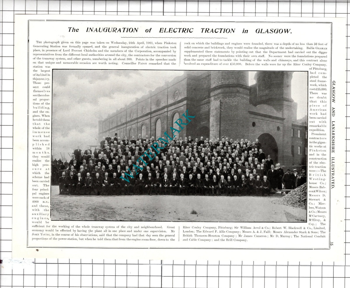 Sir James Thompson Kirtlebridge   / Pinkston Generating Station - 1904 Article