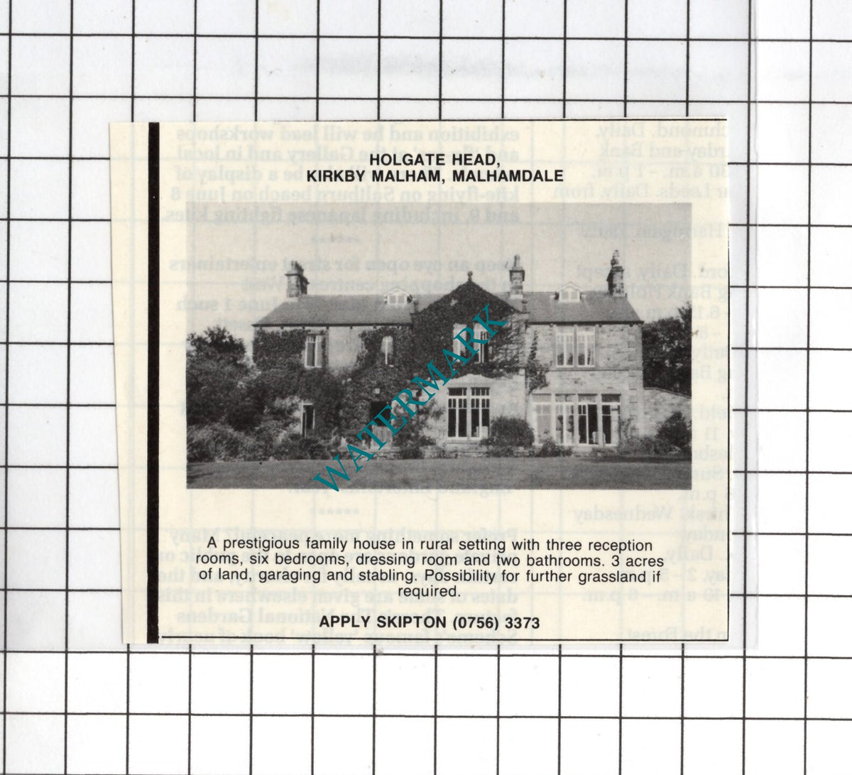 Holgate Head Kirkby Malham Malhamdale - 1985 SMALL House Sale Advert