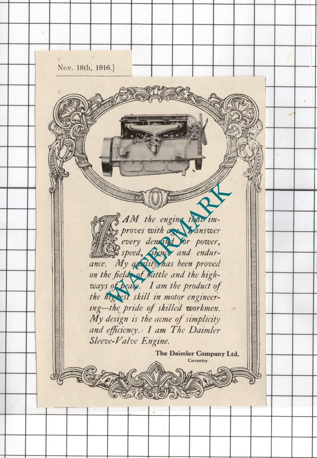The Daimler Company Ltd Engine  - 1916 SMALL Advert