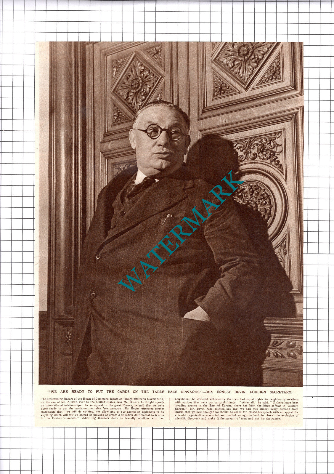 Mr Ernest Bevin Foreign Secretary  - 1945 Clipping / Print