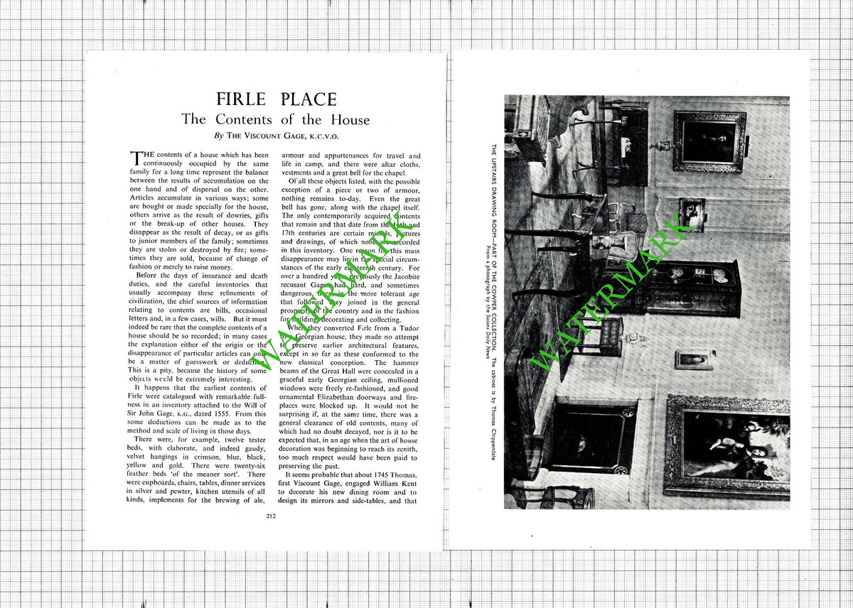 Firle Place Contents The Viscount Gage - 1955 Article