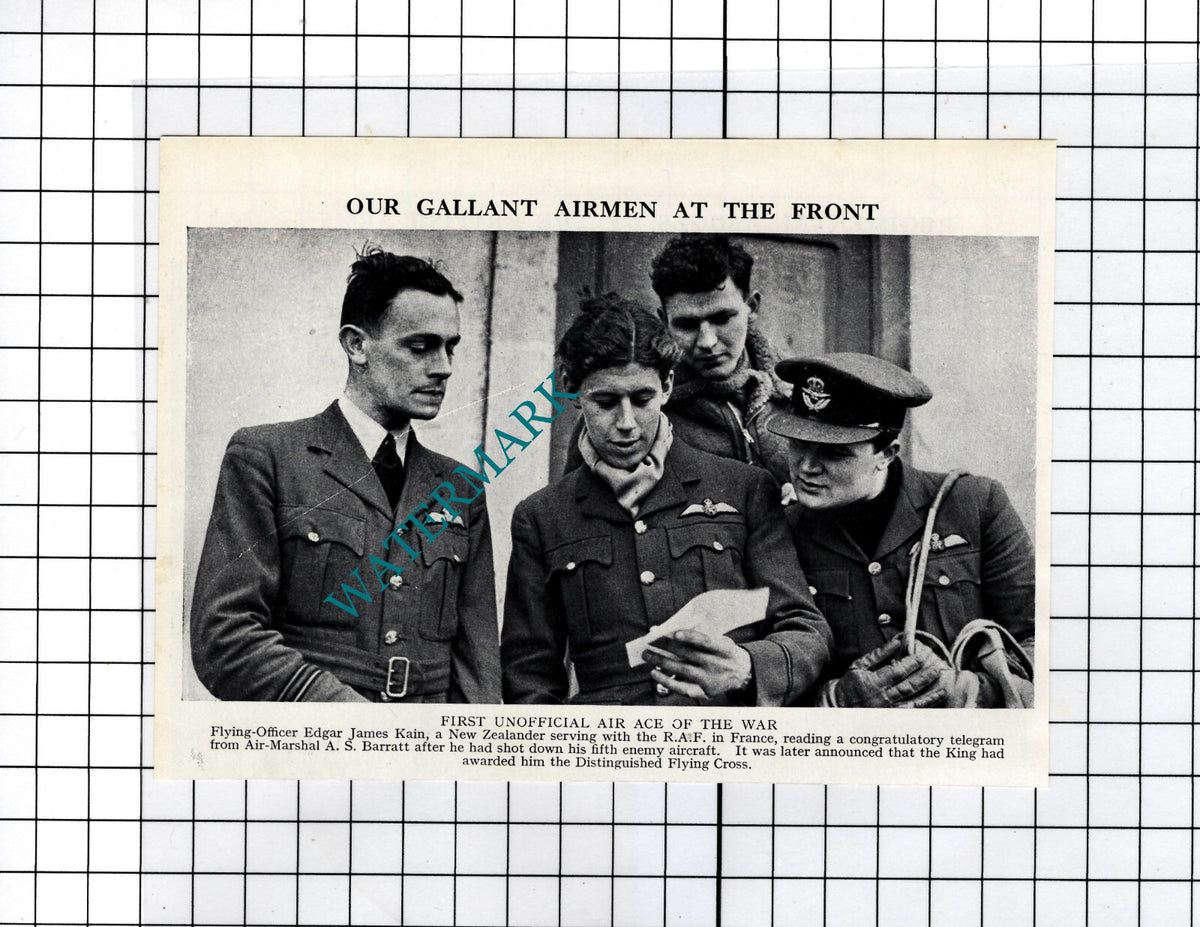 Flying Officer Edgar James Kain RAF New Zealand - 1940's Cutting