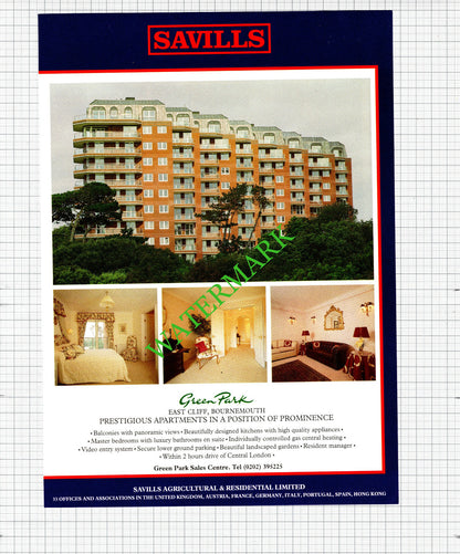 Green Park East Cliff Bournemouth Hook Norton West Hendred Advert - 1991 Cutting