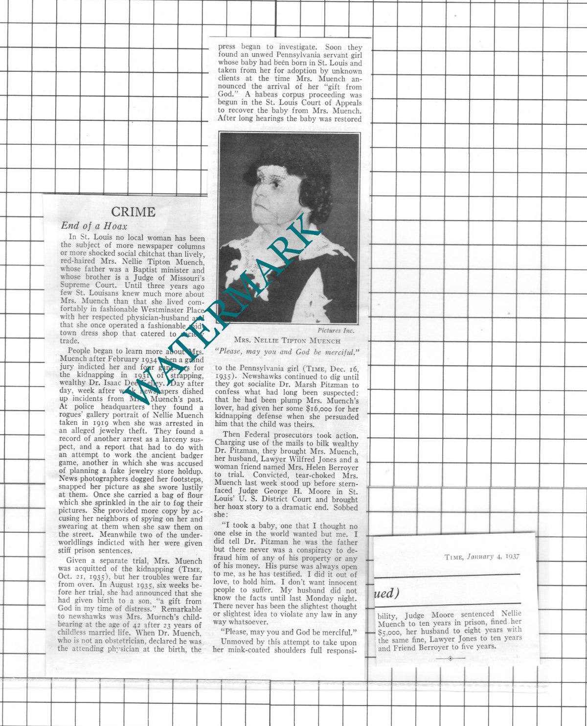 Mrs Nellie Tipton Muench  St Louis USA   - 1937 Two-Part Clipping / Print