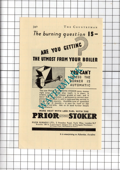 Prior Burners Ltd London  / Minster Fireplaces Ilminster Somerset - 1938 Advert