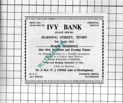 The Gables Guest House Tenby Evill / Ivy Bank Tenby Mr & Mrs Cross- 1962 Advert