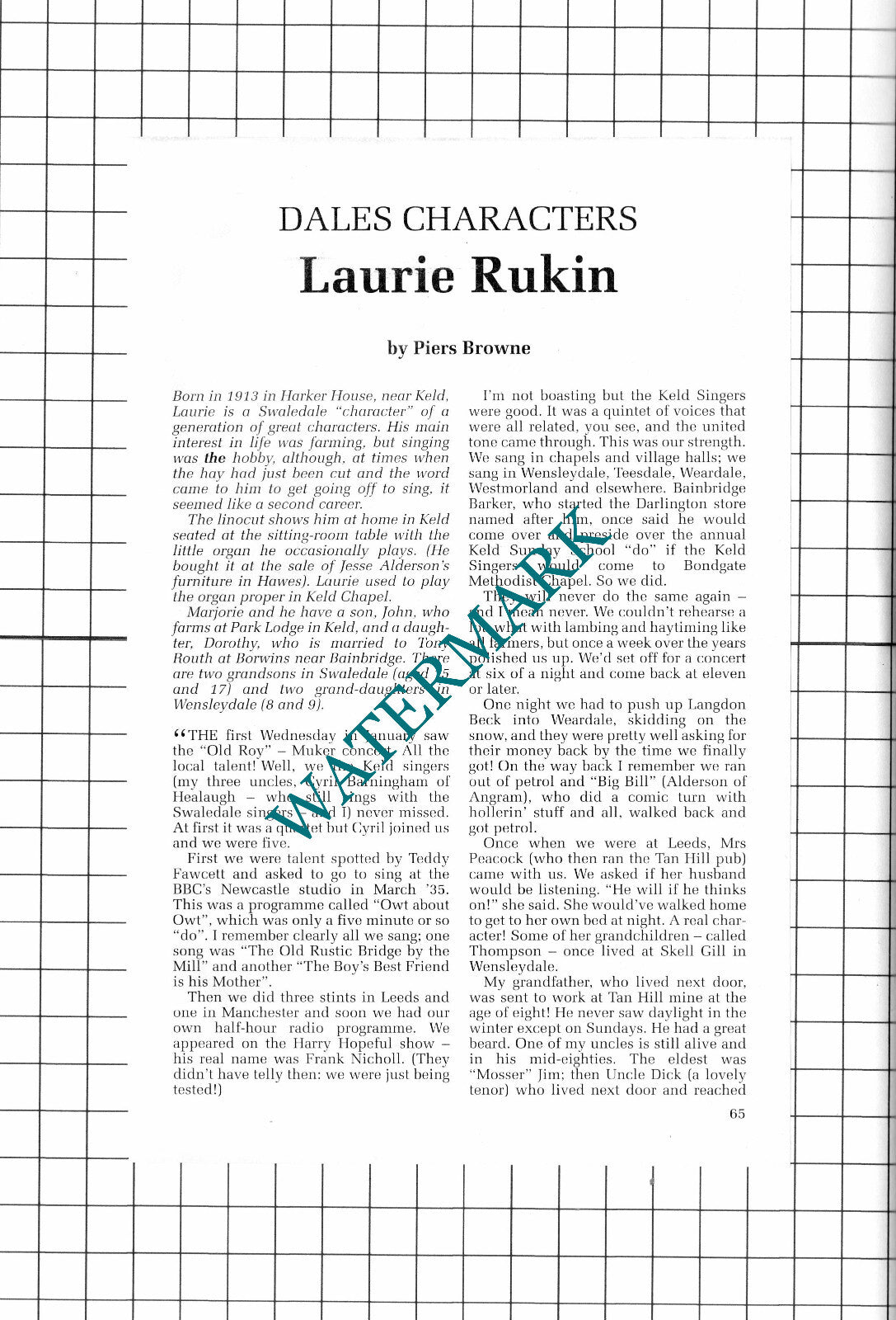 Laurie Rukin Harker House Keld Yorkshire -1992 Article