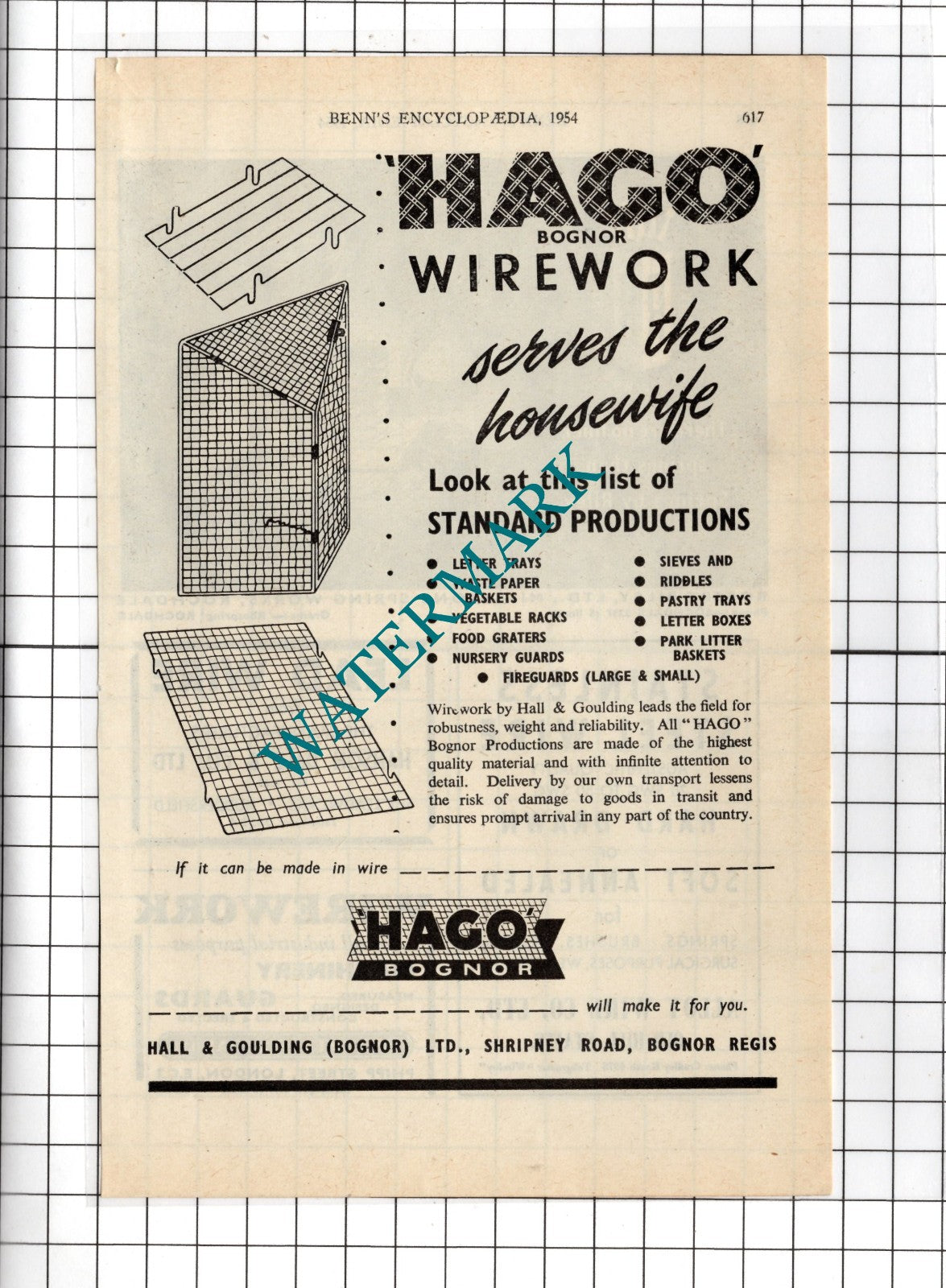 Hall & Goulding Bognor Ltd Bogner Regis Hago -  1954 Advert