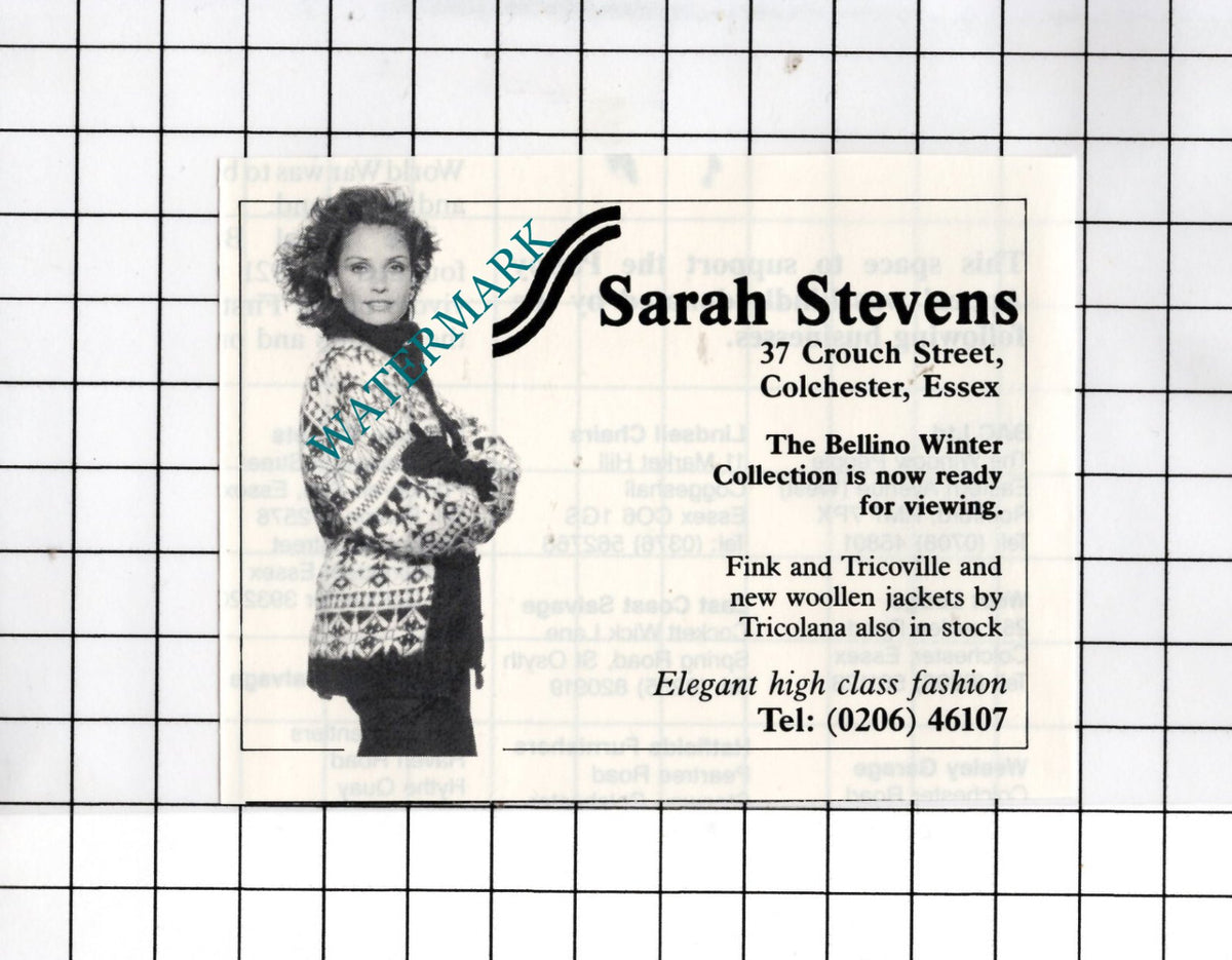 Sarah Stevens Colchester Essex - 1989 Small  Advert