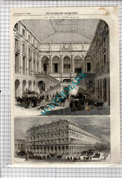 The Hotel Du Louvre Rue De Rivoli Paris France - 1855 Article