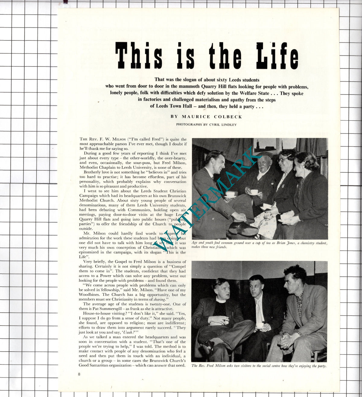 Rev Fred Milson Leeds University Chaplain Quarry Hill Flats Leeds - 1956 Article