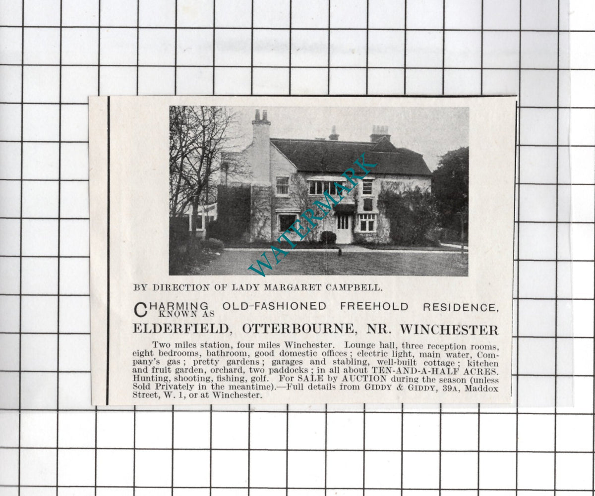 Elderfield Otterbourne Hampshire Lady Margaret Campbell - 1927 House Advert