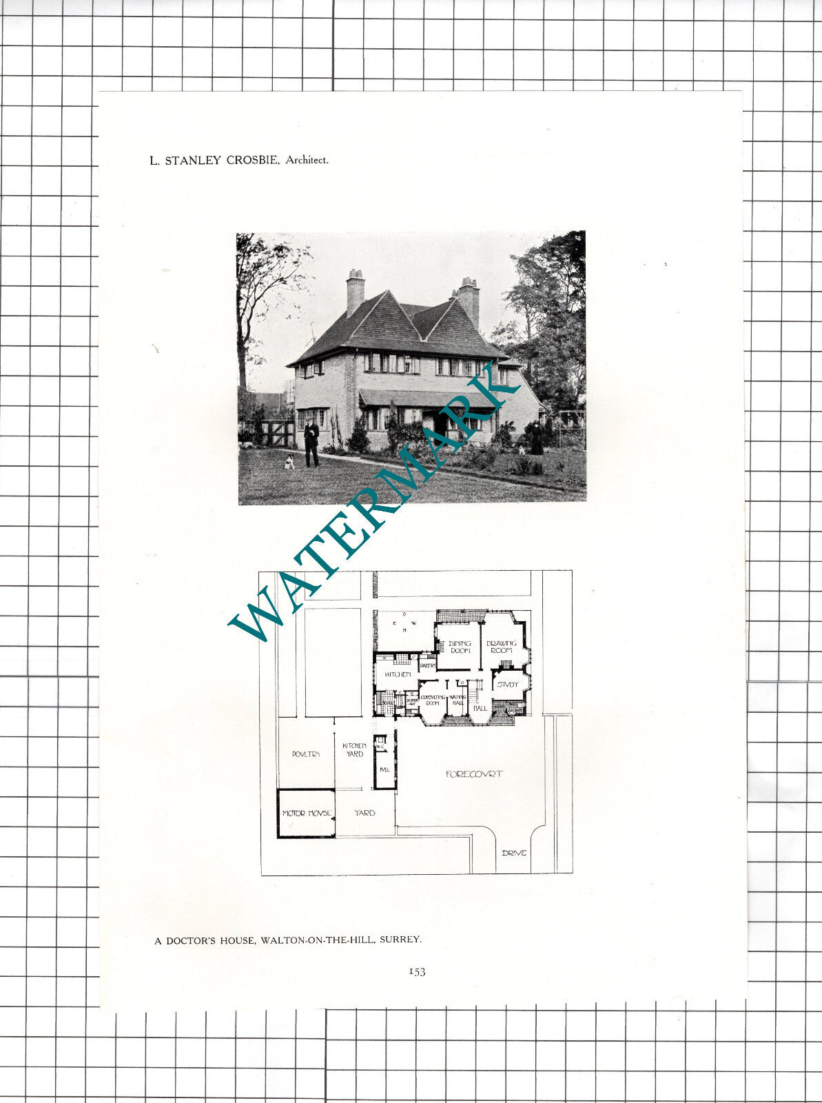 Walton-on-the-Hill Surrey  / Gidea Park Romford Cottages - 1911 Cutting / Print