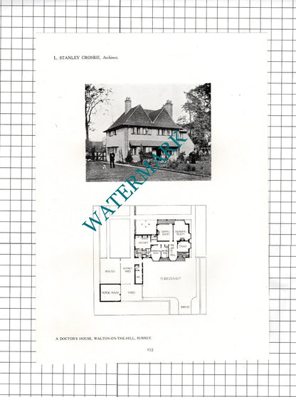 Walton-on-the-Hill Surrey  / Gidea Park Romford Cottages - 1911 Cutting / Print