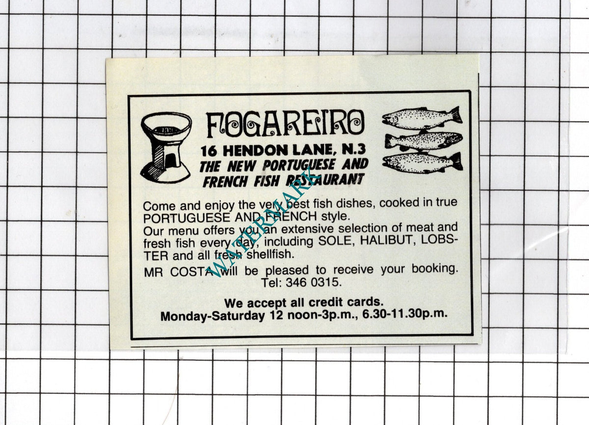 Fogareiro Fish Restaurant Hendon Lane London N3 Costa - 1980 Small Advert