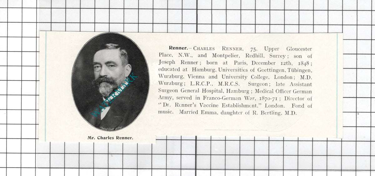 Mr Charles Renner Montpelier Redhill Surrey - c.1910 Cutting