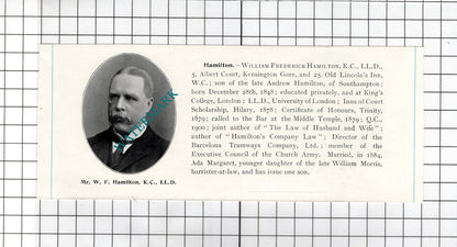 William Frederick Hamilton  KC / Mr Harold Hardy India   - c.1905 Clipping