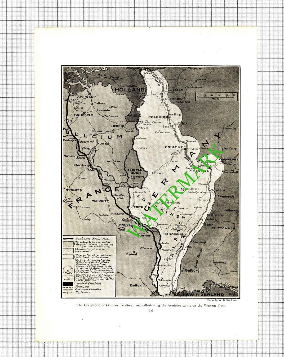 Occupation of German Territory Armistice Map  WW1 Great War - c.1920 Cutting
